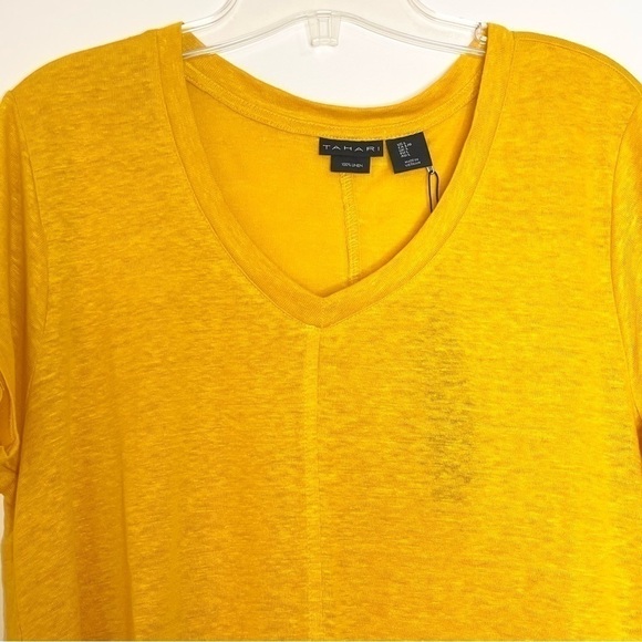 NEW Tahari Yellow Mustard Linen Top US S - Picture 4 of 7